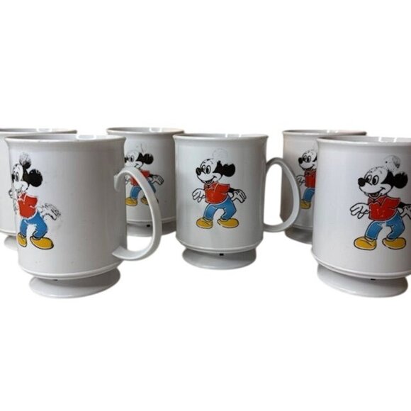 Vintage Walt Disney Productions Mickey & Minnie Mouse Stackable Mugs Set Of 6 - Picture 1 of 9
